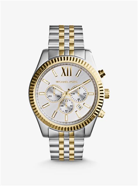 michael kors mini lexington in silver watch|Michael Kors chronograph gold.